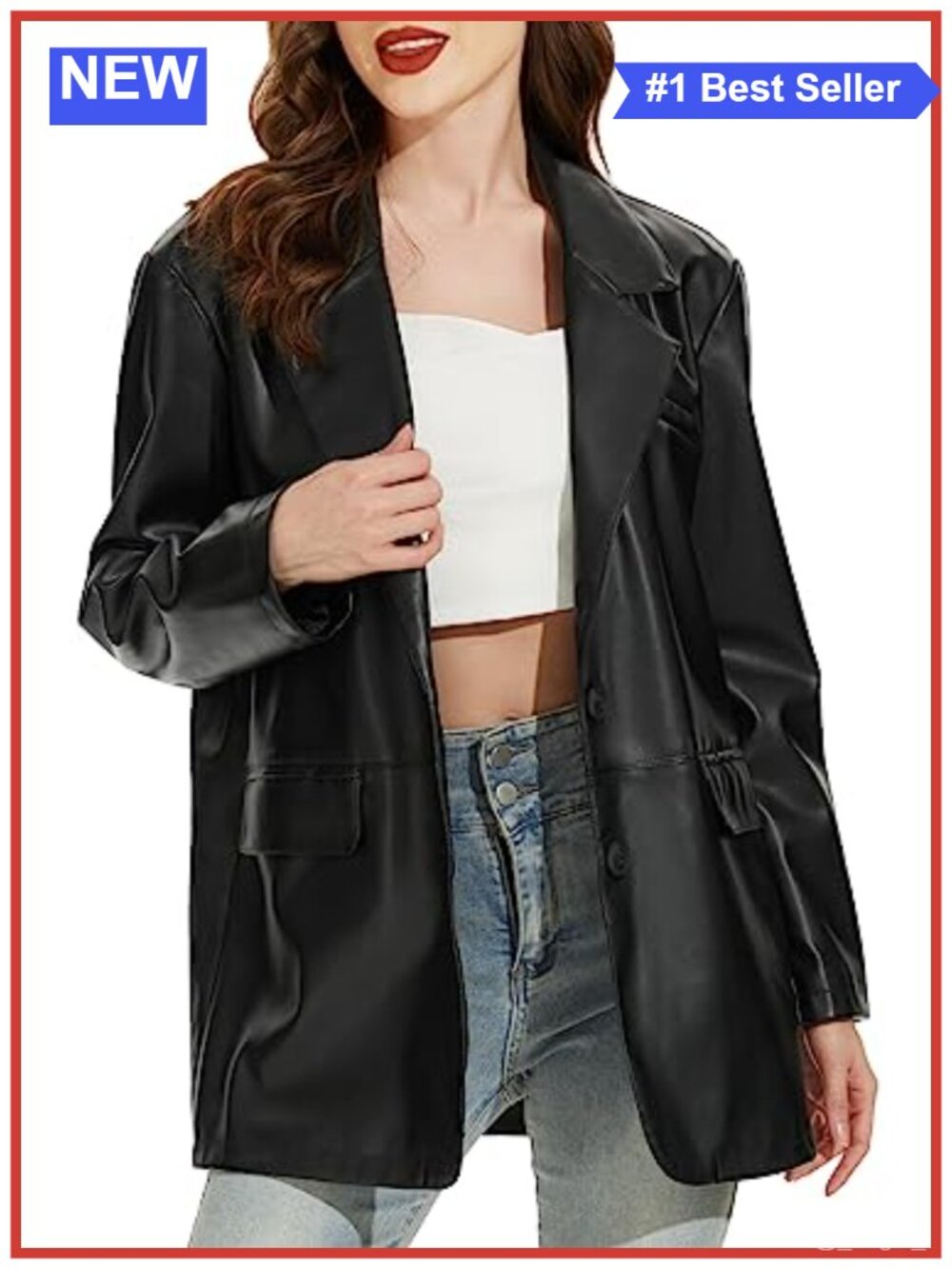 Oversized Faux Leather Blazer Jacket Casual Long Sleeve Coat